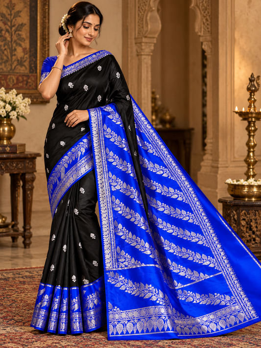 Black and Blue Jacquard Saree