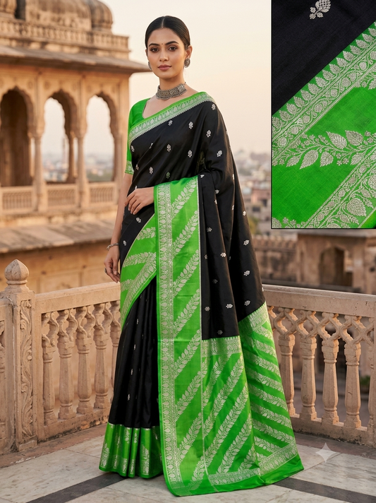Black and Green Jacquard Saree
