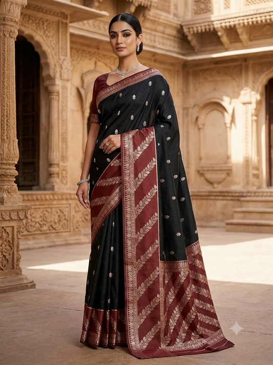 Black and Maroon Jacquard Saree