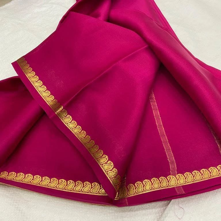 Rani Pink Soft Silk Saree with Traditional Gold Zari Paisley Border