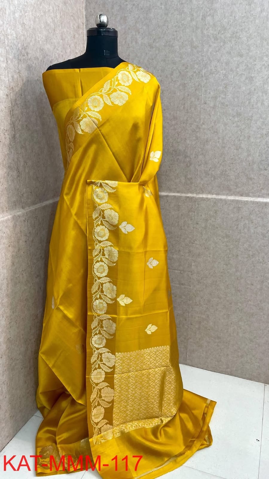 Mustard Yellow Silk Saree with Gold Zari Border