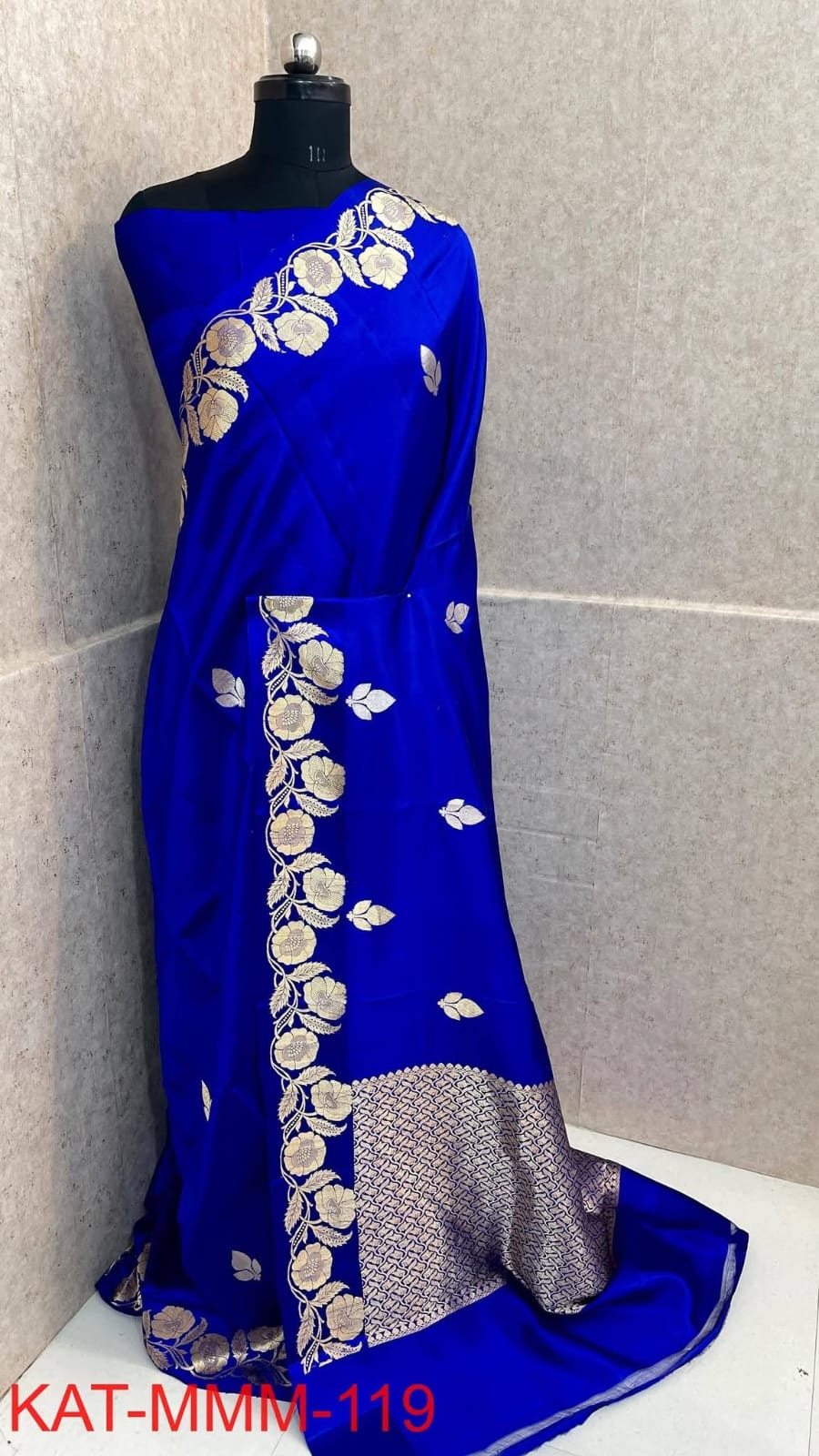 Prussian Blue Silk Saree with Gold Zari Border