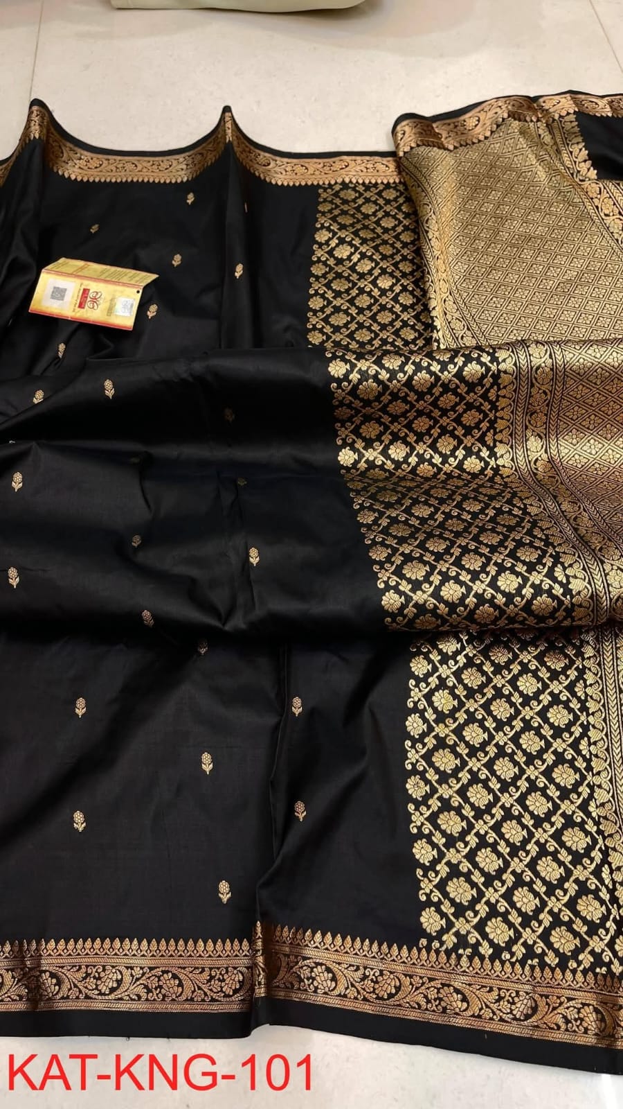 Black Silk Saree with Gold Zari Woven Work