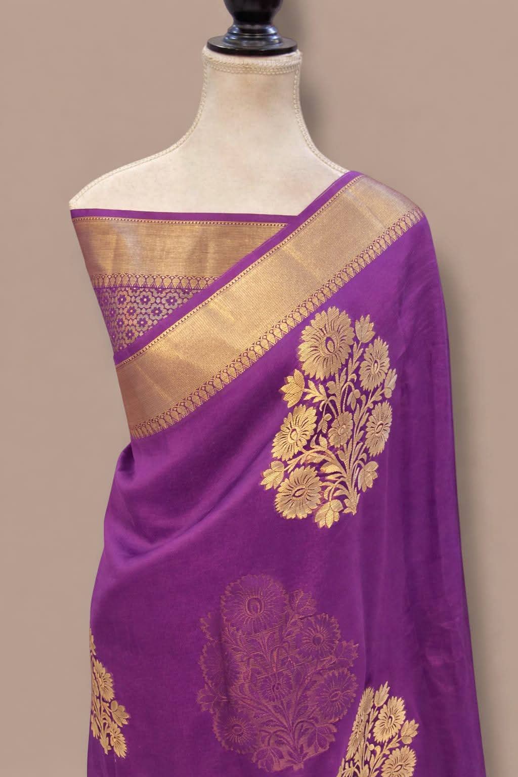 Lavender Gold Zari Silk Saree