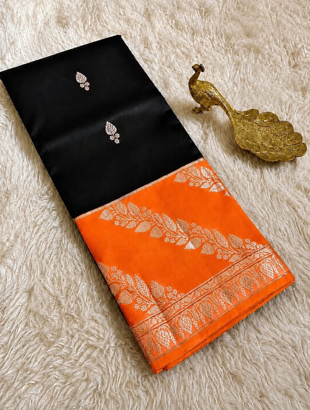 Black and Orange Jacquard Saree