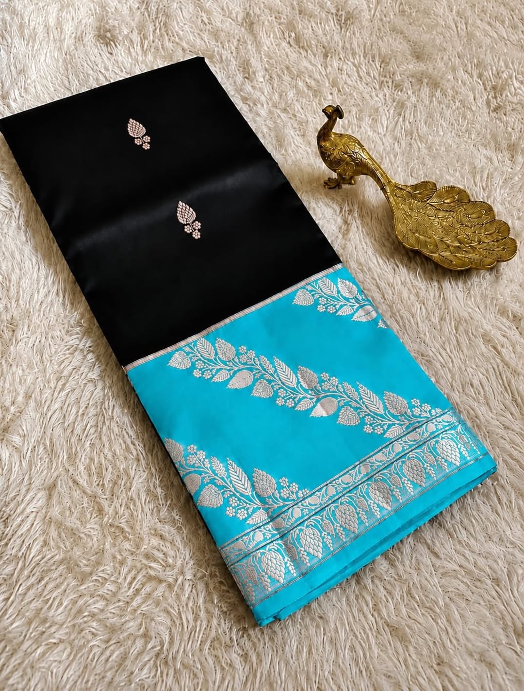 Black and Sky Blue Jacquard Saree