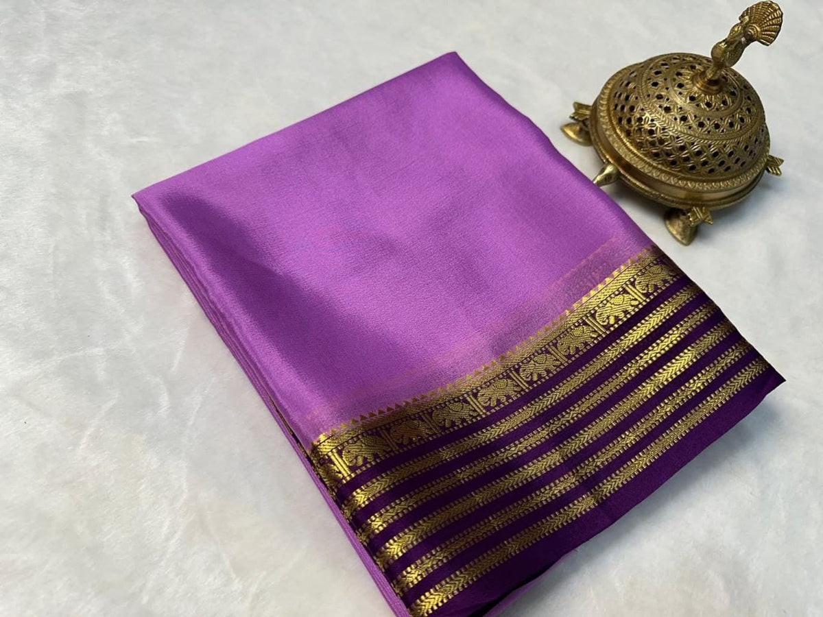 Royal Purple Saree with Delicate Golden Border