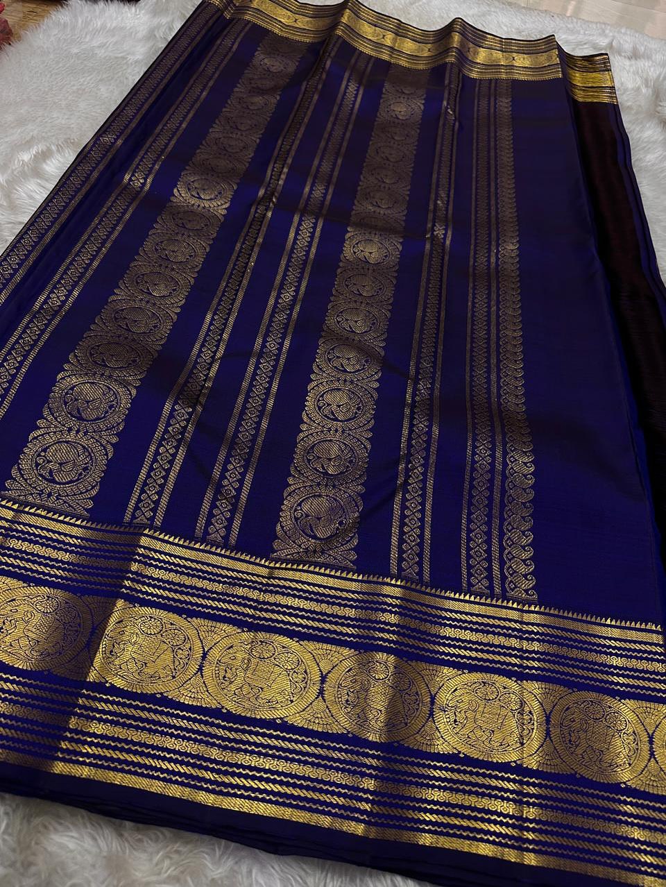 Ivory Saree with Royal Blue Gold Zari Border
