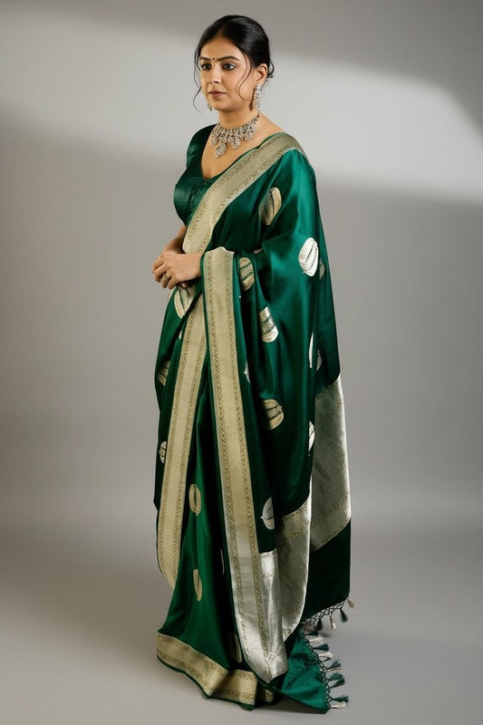 Emerald Green Gold Butta Woven Saree