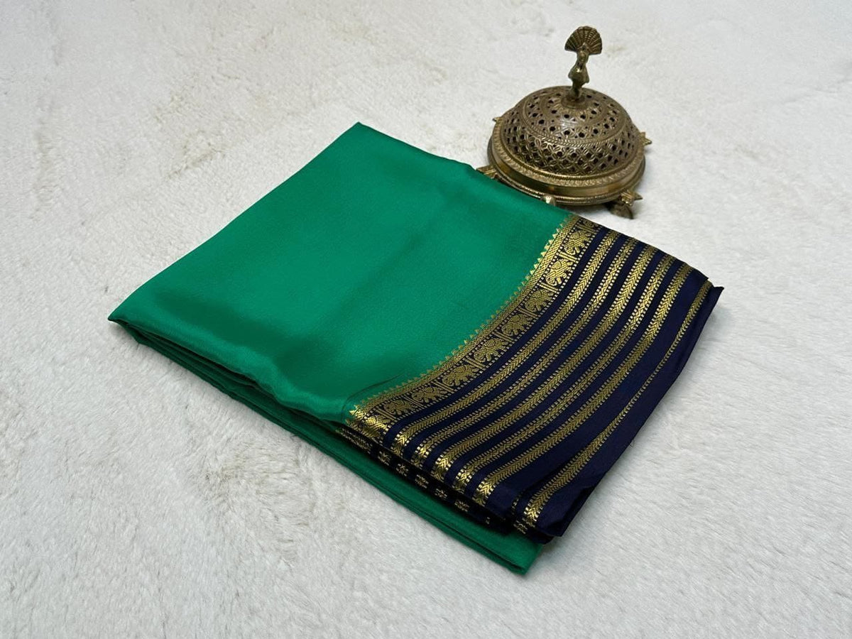 Emerald Green Saree with Nevy Blue Zari Border