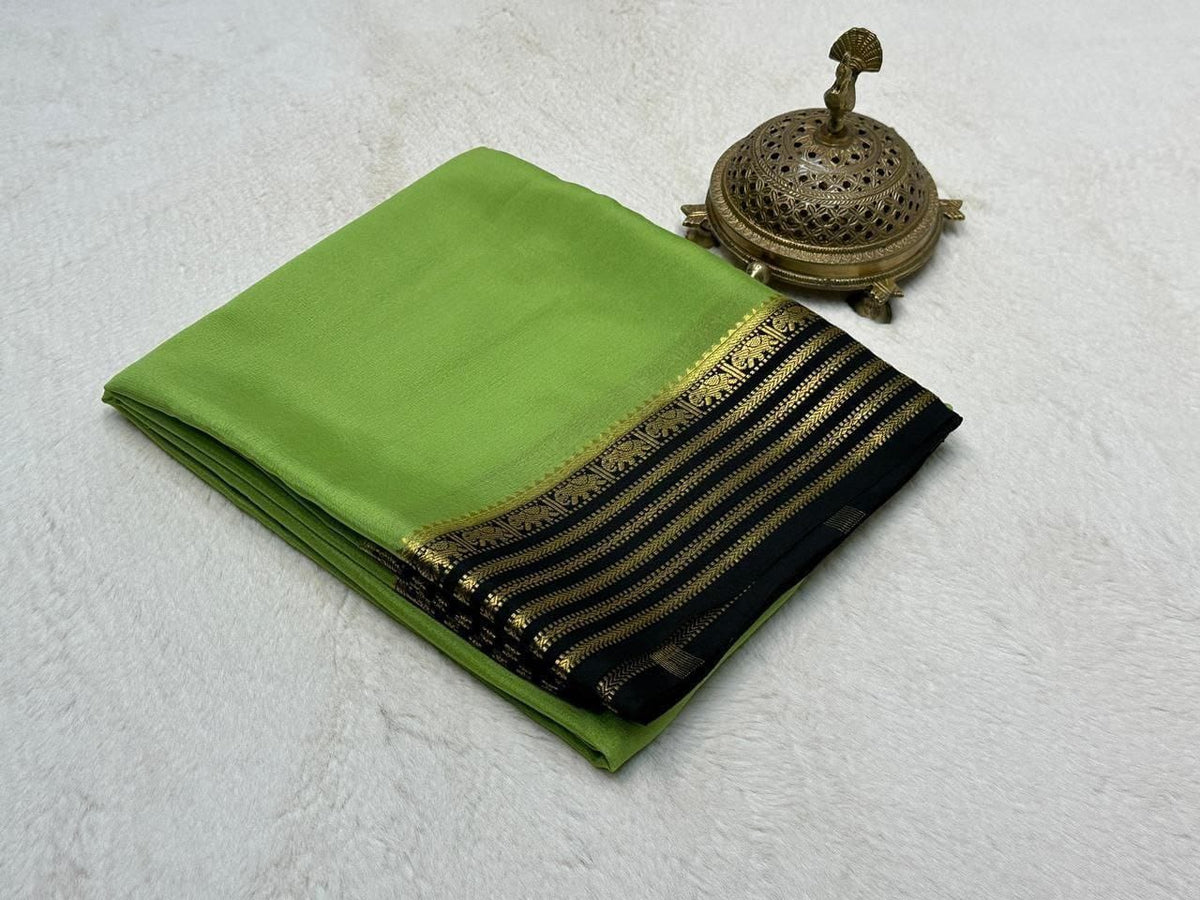 Parrot Green Saree with Black Zari Border