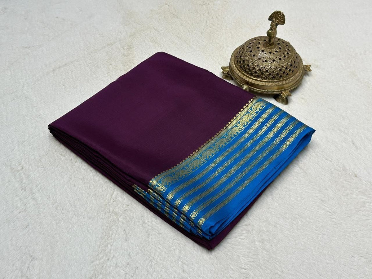 Deep Purple Saree with Royal Blue Zari Border