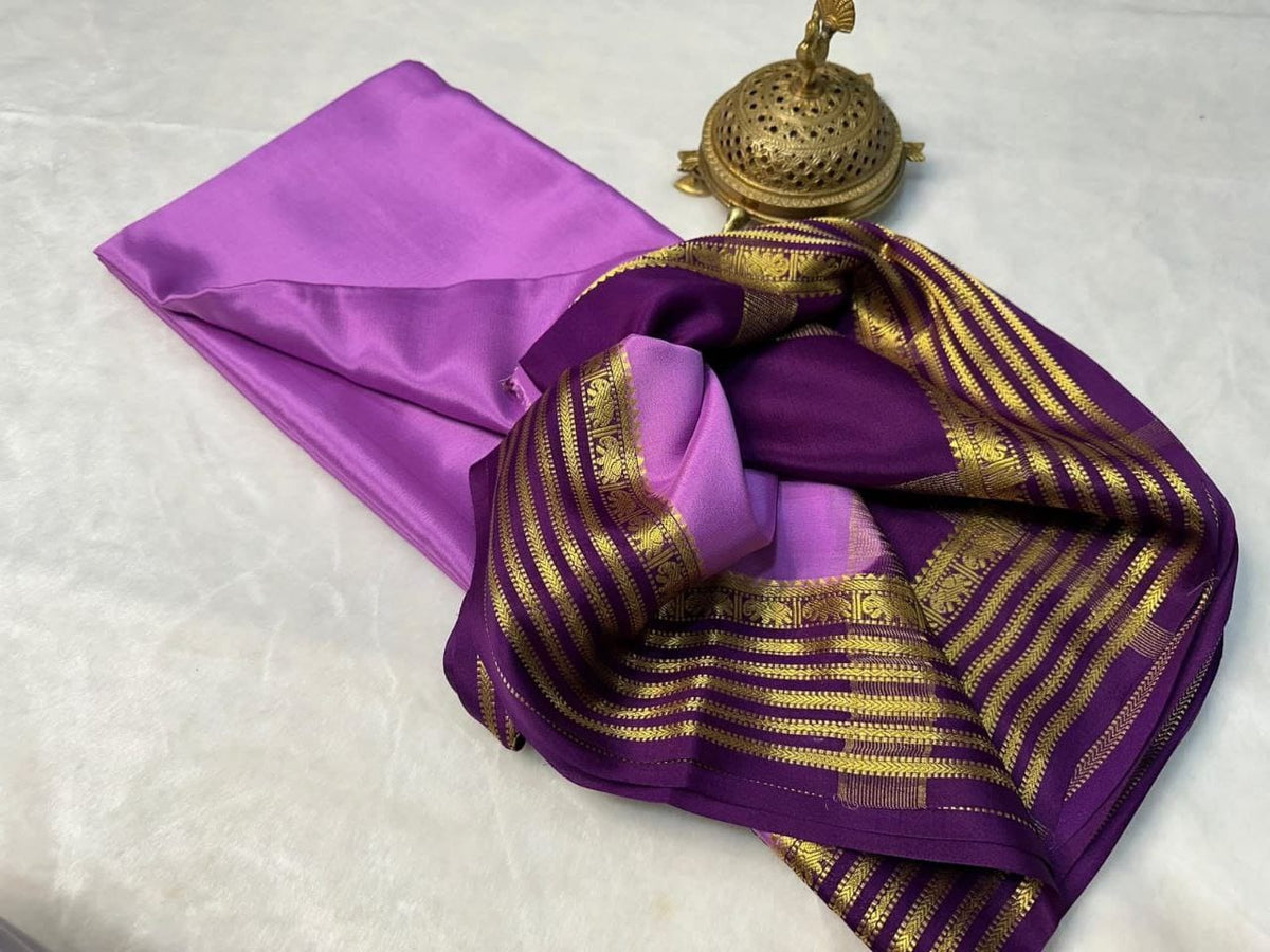Royal Purple Saree with Delicate Golden Border