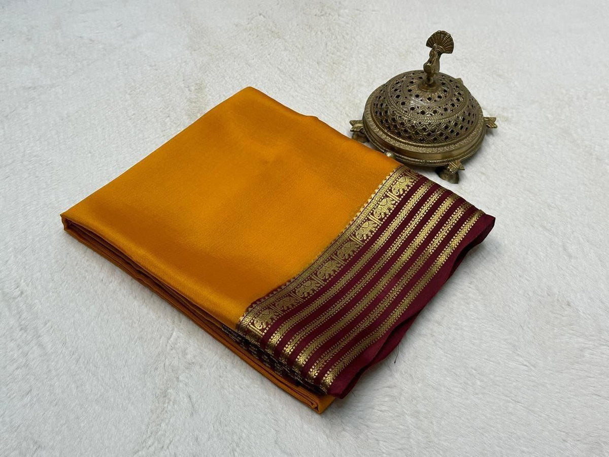 Mustard Yellow Saree with Maroon Zari Border