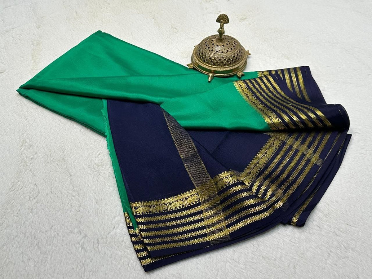Emerald Green Saree with Nevy Blue Zari Border