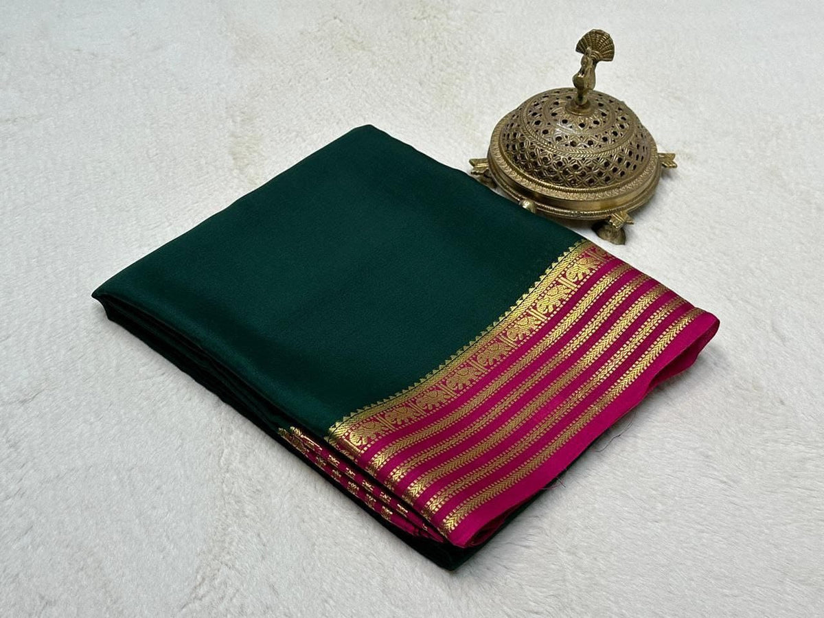 Emerald Green Saree with Magenta Zari Border