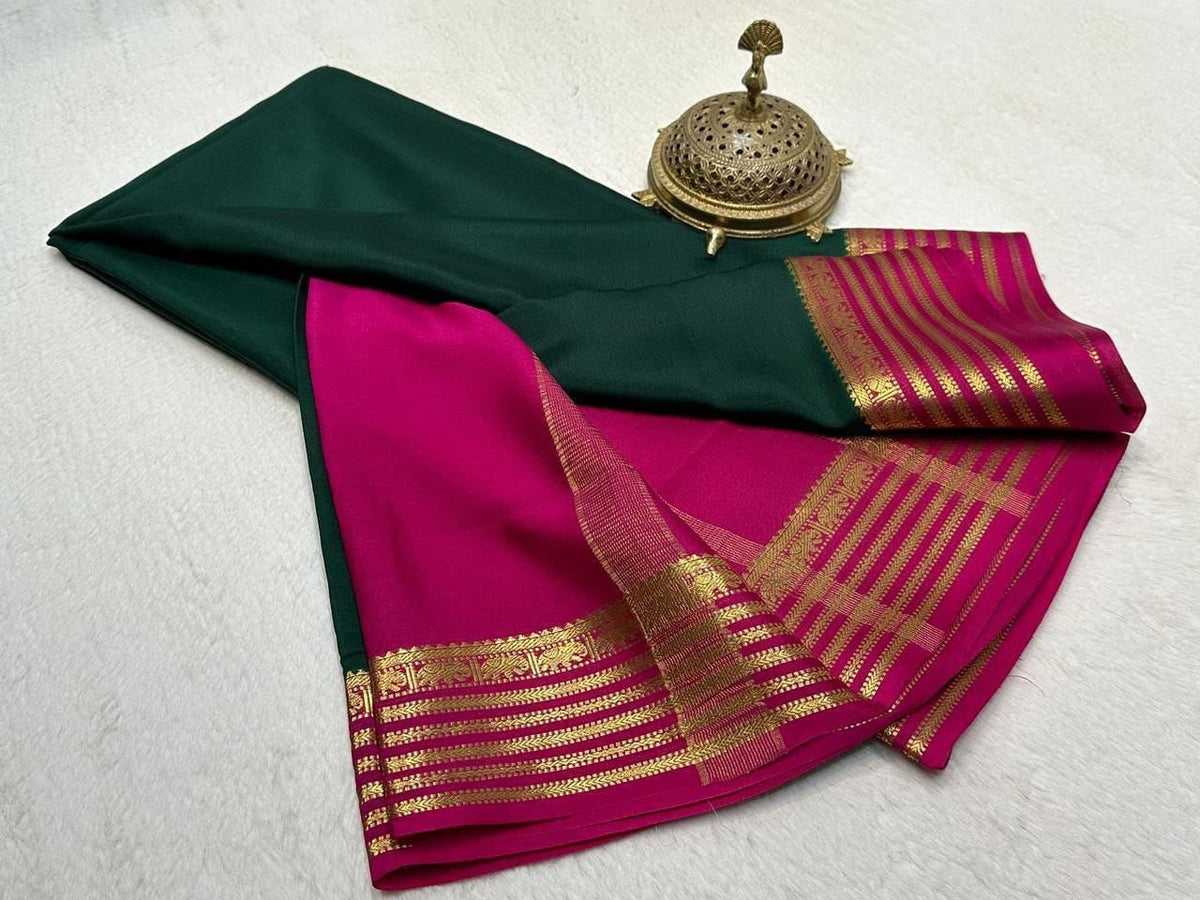 Emerald Green Saree with Magenta Zari Border