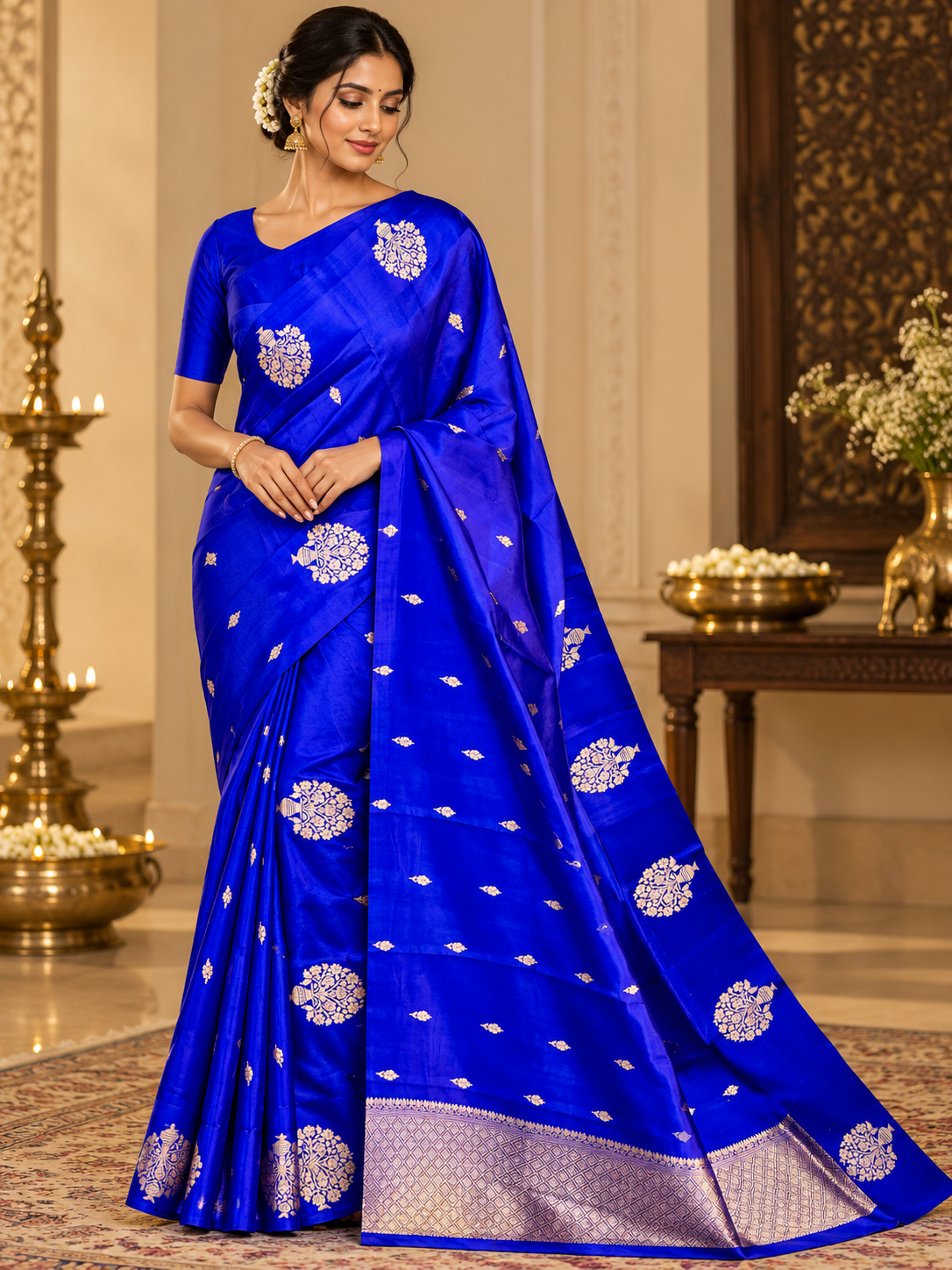 Indigo Blue Silk Saree with Gold Zari Wedding Work