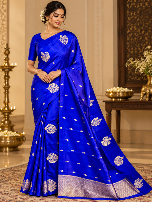 Indigo Blue Silk Saree with Gold Zari Wedding Work