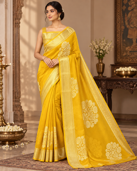Yellow Gold Zari Silk Saree