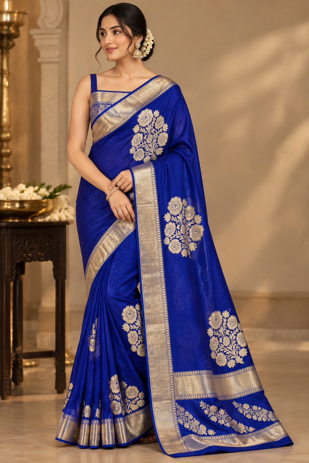 Royal Blue Gold Zari Silk Saree