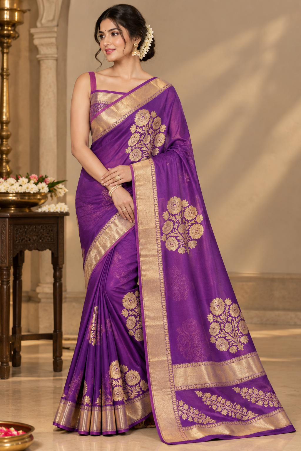 Lavender Gold Zari Silk Saree