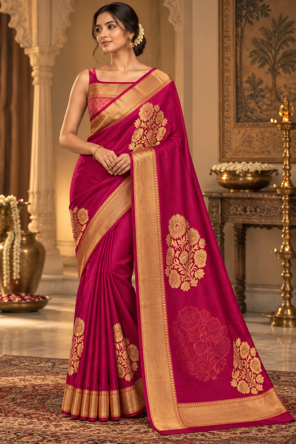 Pink Gold Zari Silk Saree