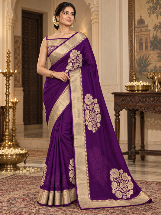 Purple Gold Zari Silk Saree