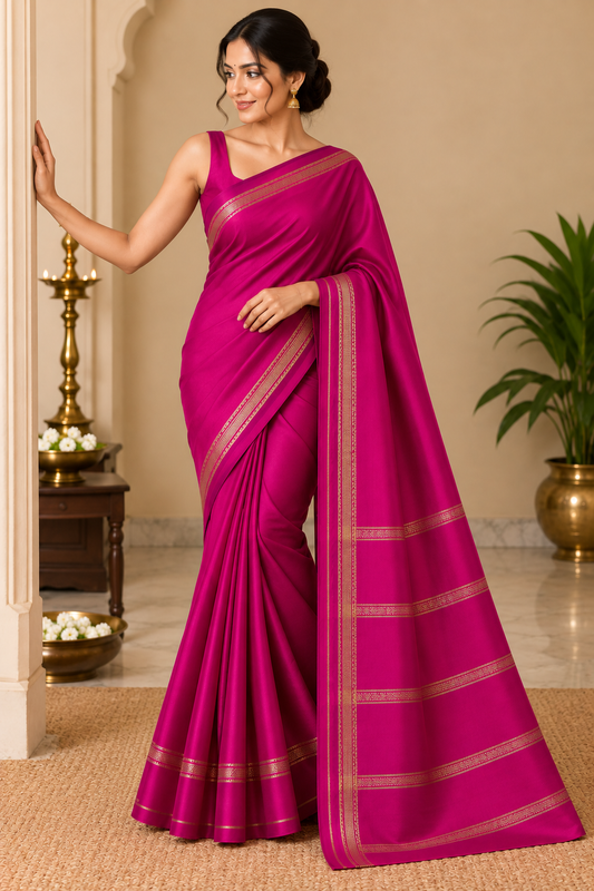 Rani Pink Saree with Delicate Golden Border