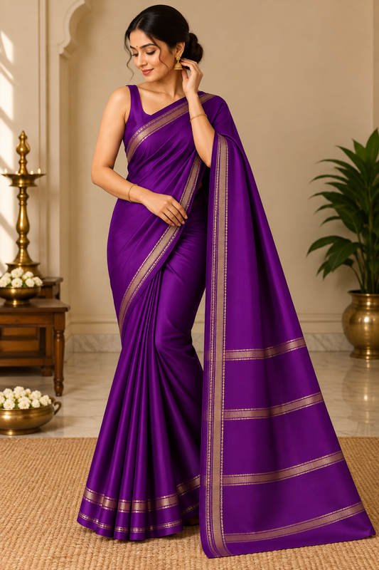 Royal Purple Saree with Delicate Golden Border