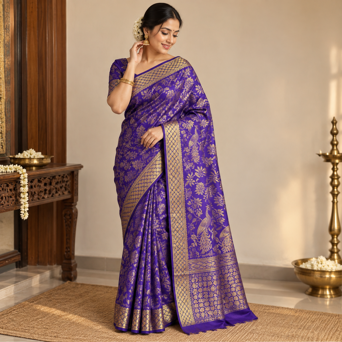 Royal Purple Silk Saree with Gold Zari Work