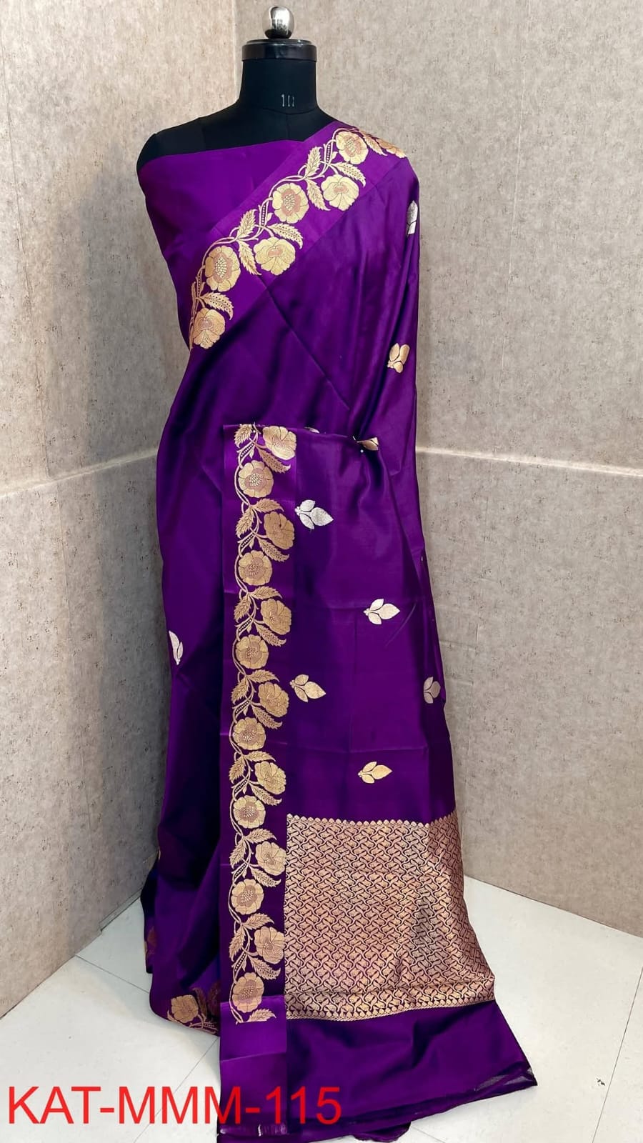 Dark Purple Silk Saree with Gold Zari Border
