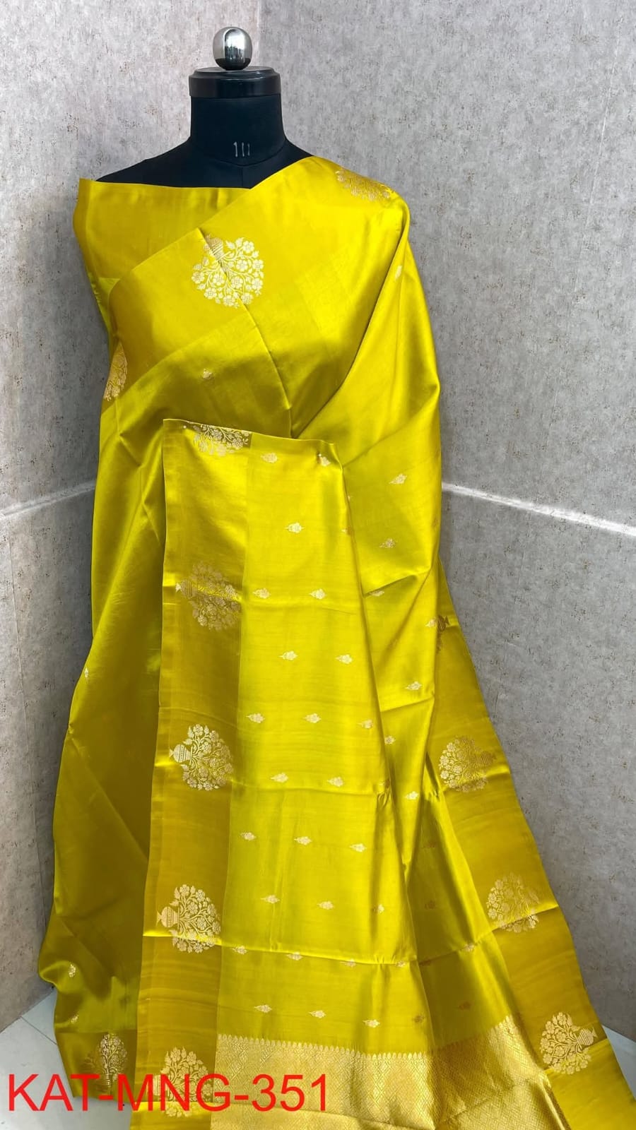 Lime Green Silk Saree with Gold Zari Border