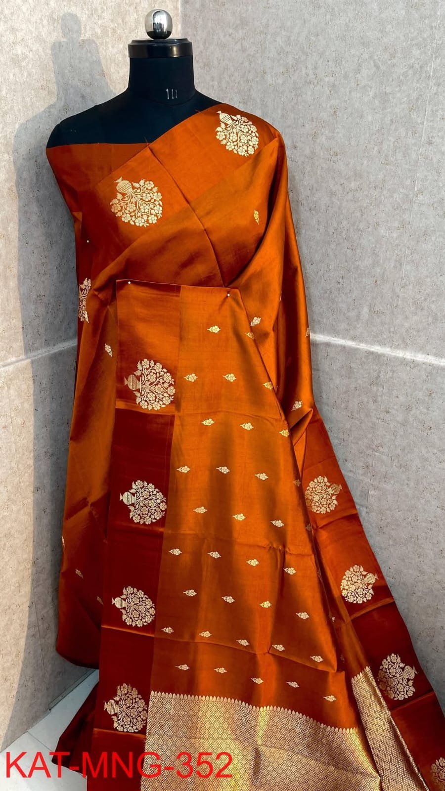 Burnt Orange Silk Saree with Gold Zari Wedding Work