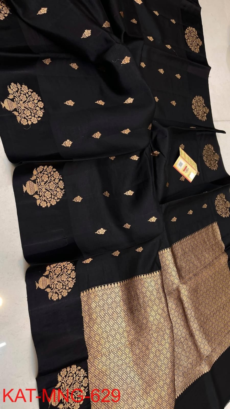 Black Silk Saree with Gold Zari Woven Work