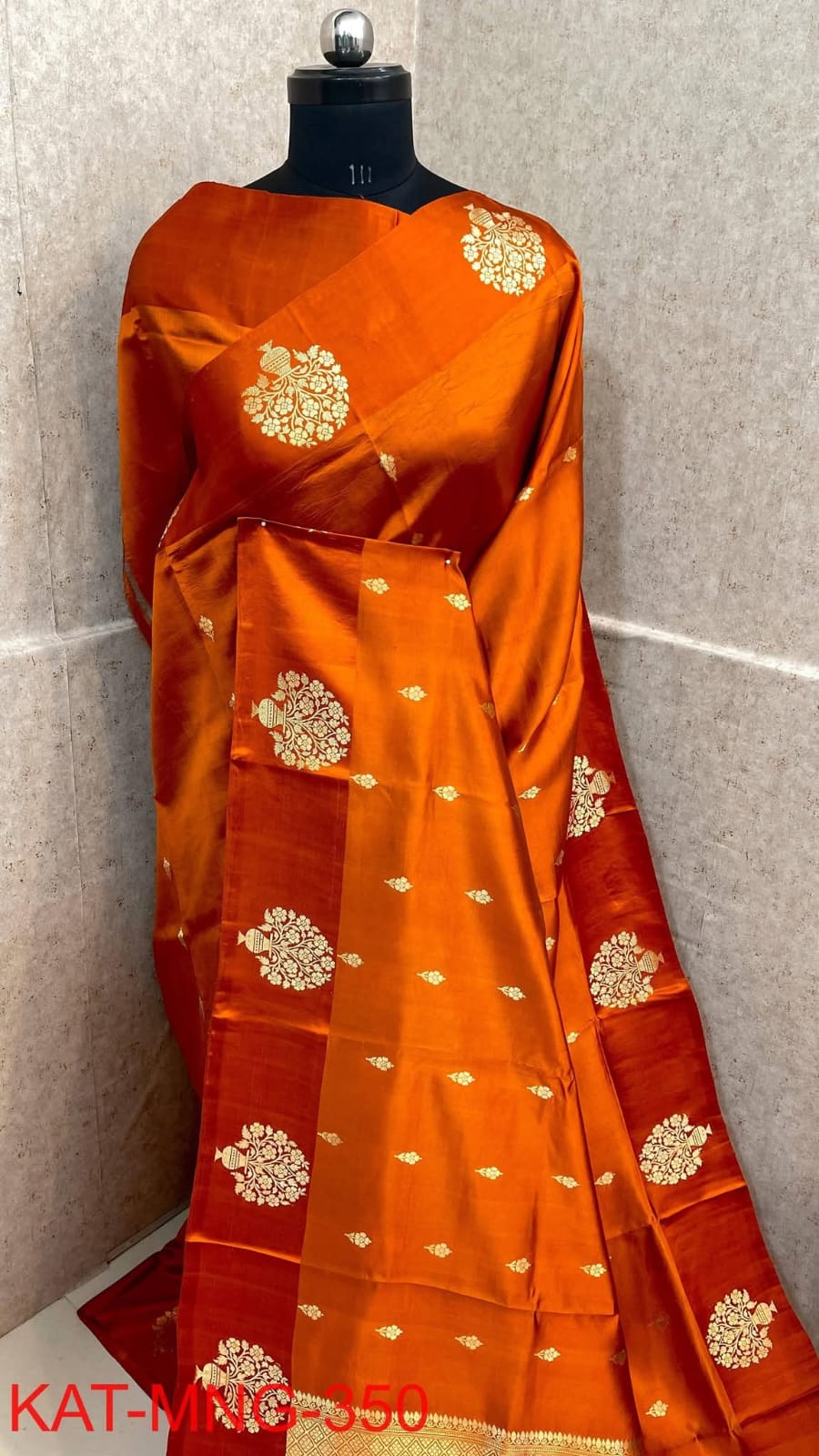 Burnt Orange Silk Saree with Gold Zari Wedding Work
