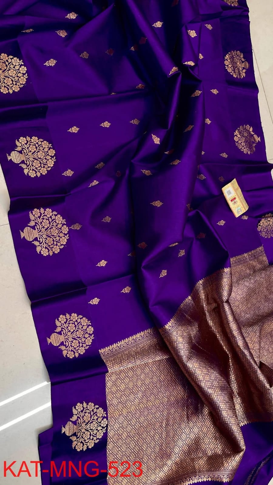 Dark Purple Silk Saree with Gold Zari Wedding Work