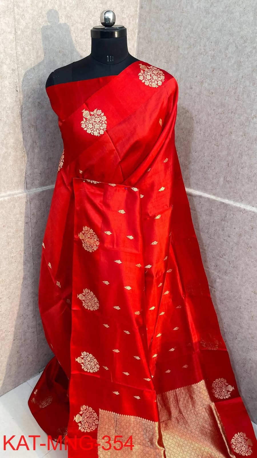 Vermillion Red Silk Saree with Gold Zari Wedding Work
