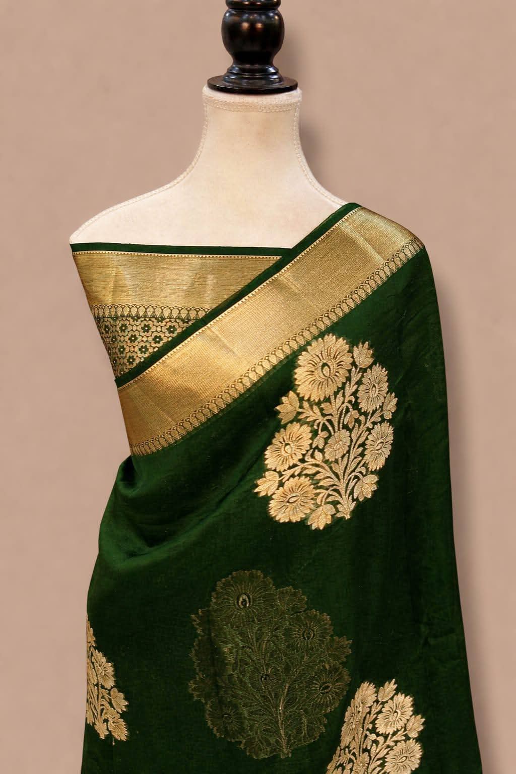 Emerald Green Gold Zari Silk Saree
