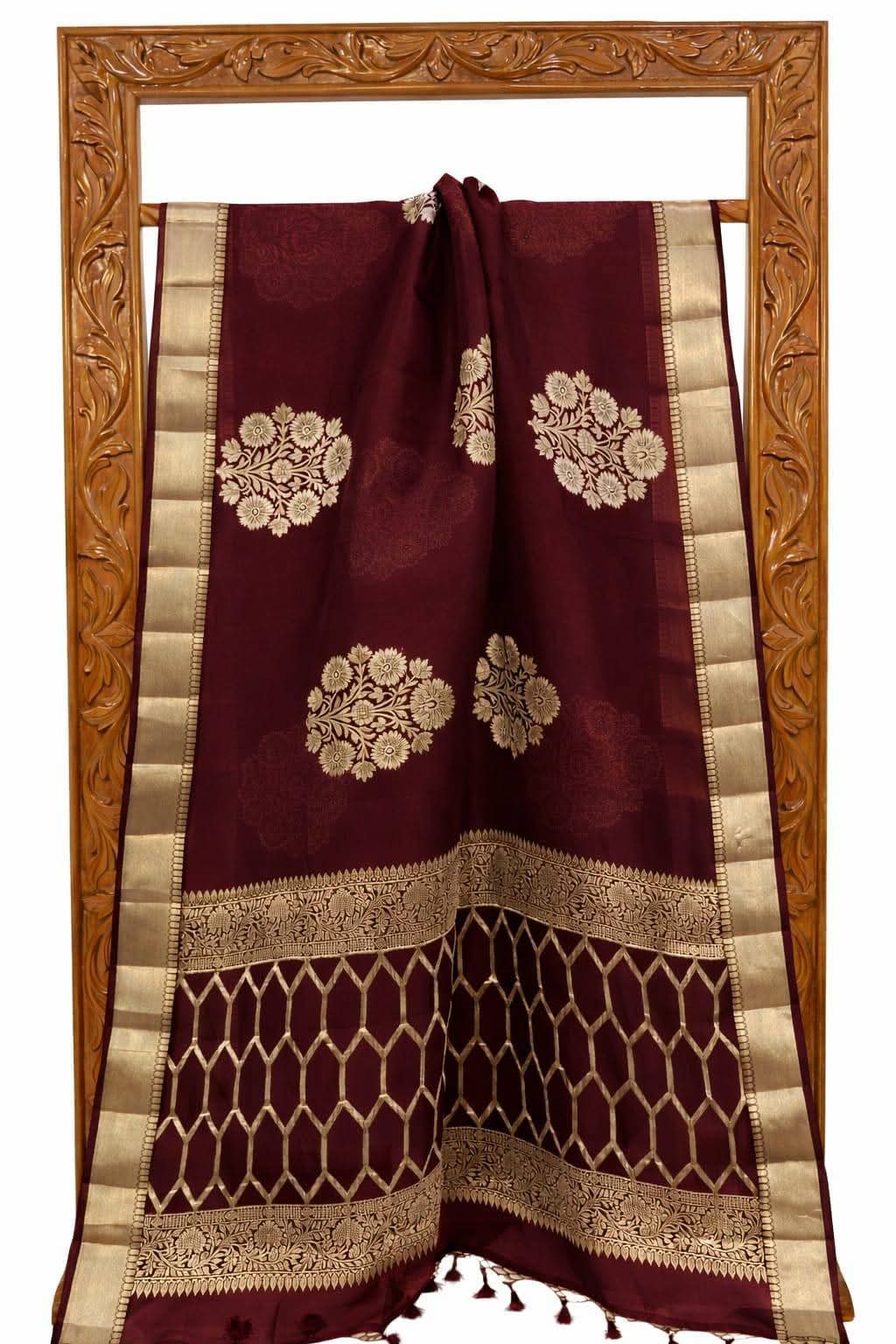Wine Gold Zari Silk Saree