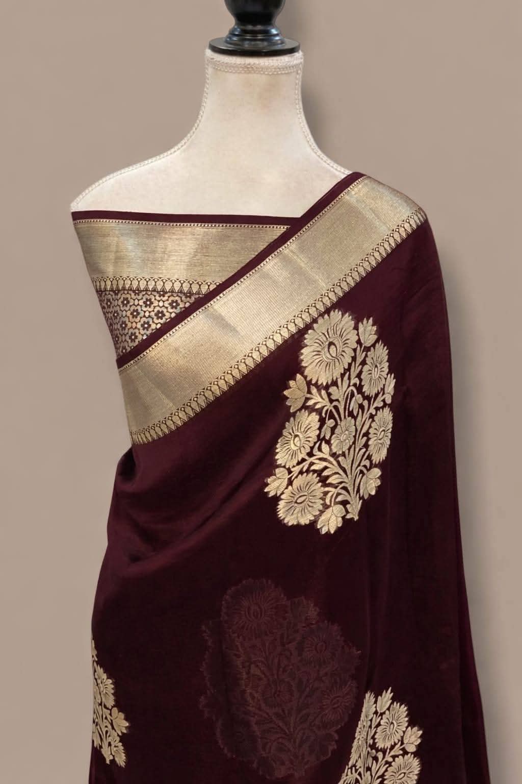 Wine Gold Zari Silk Saree