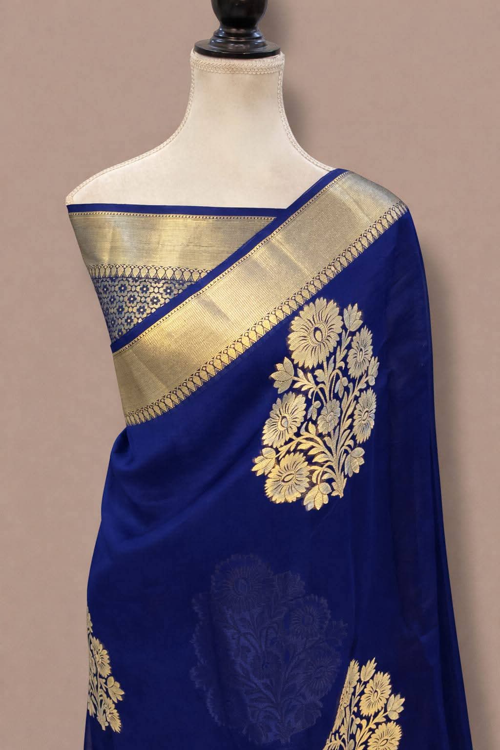 Prussian Blue Gold Zari Silk Saree