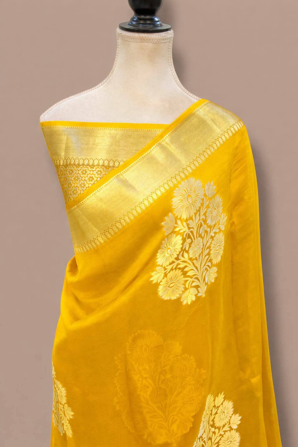Yellow Gold Zari Silk Saree