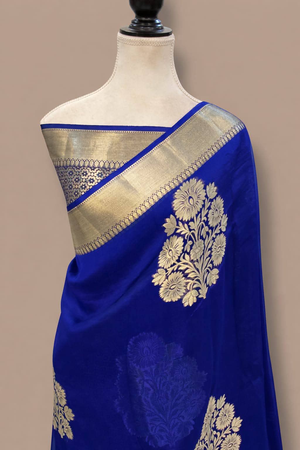 Royal Blue Gold Zari Silk Saree