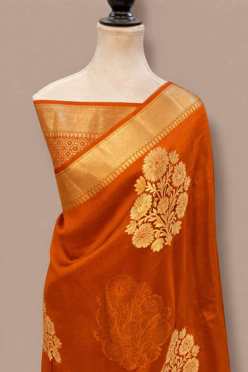Orange Gold Zari Silk Saree