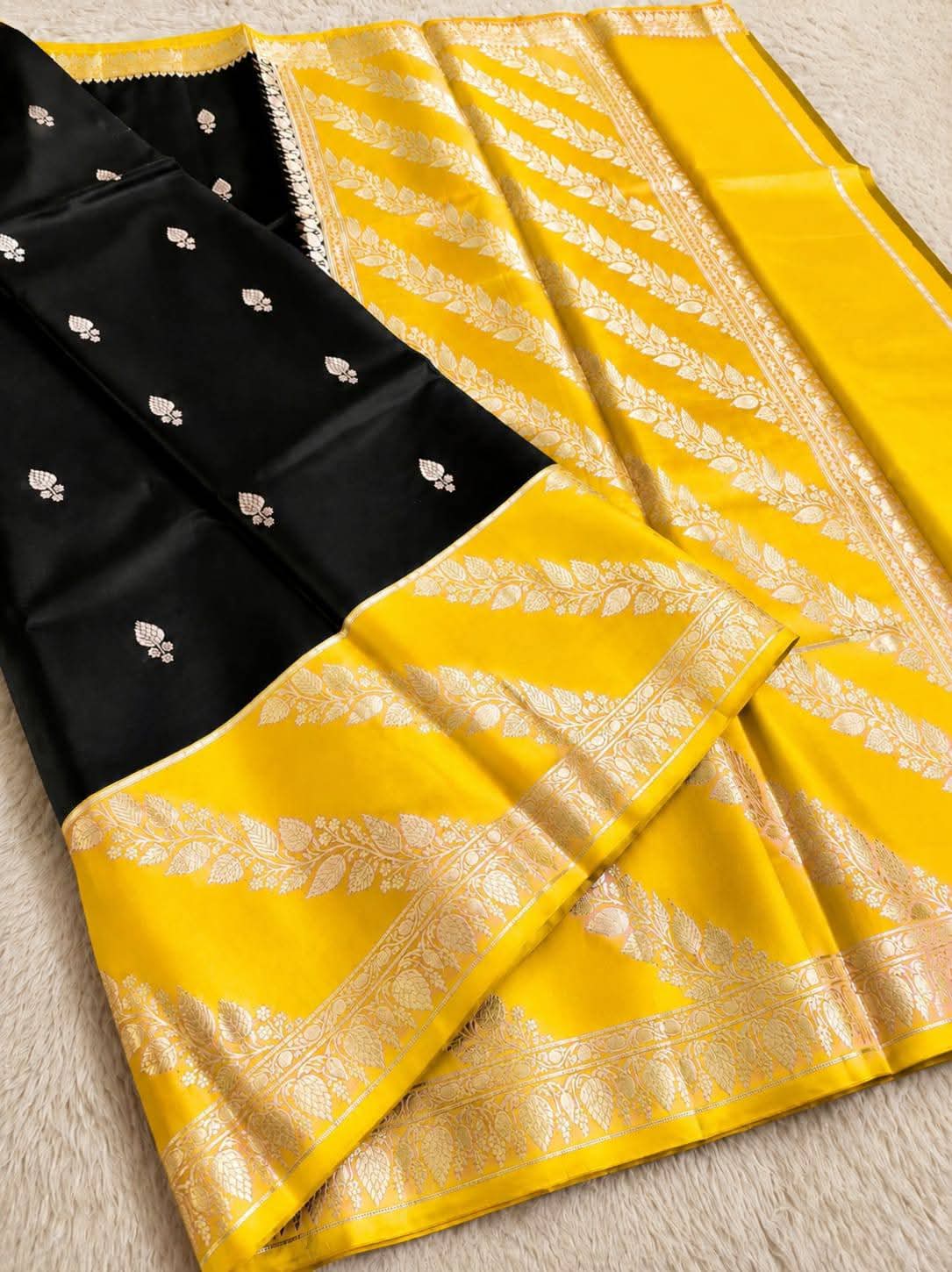 Black and Yellow Jacquard Saree