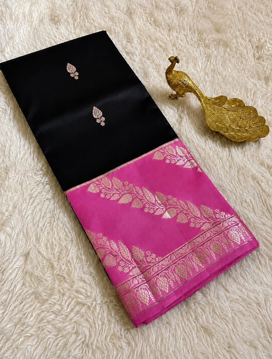 Black and Pink Jacquard Saree