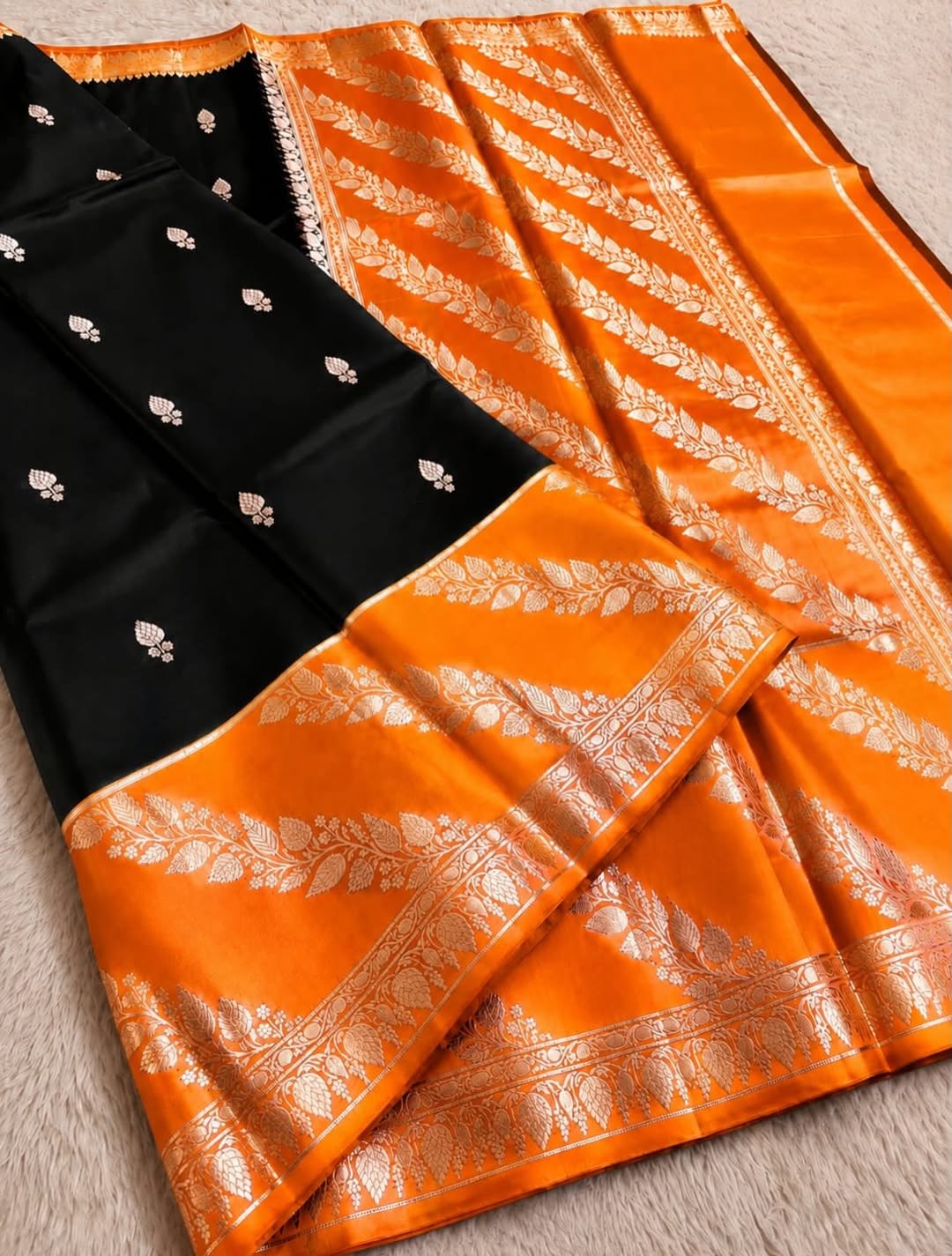Black and Orange Jacquard Saree