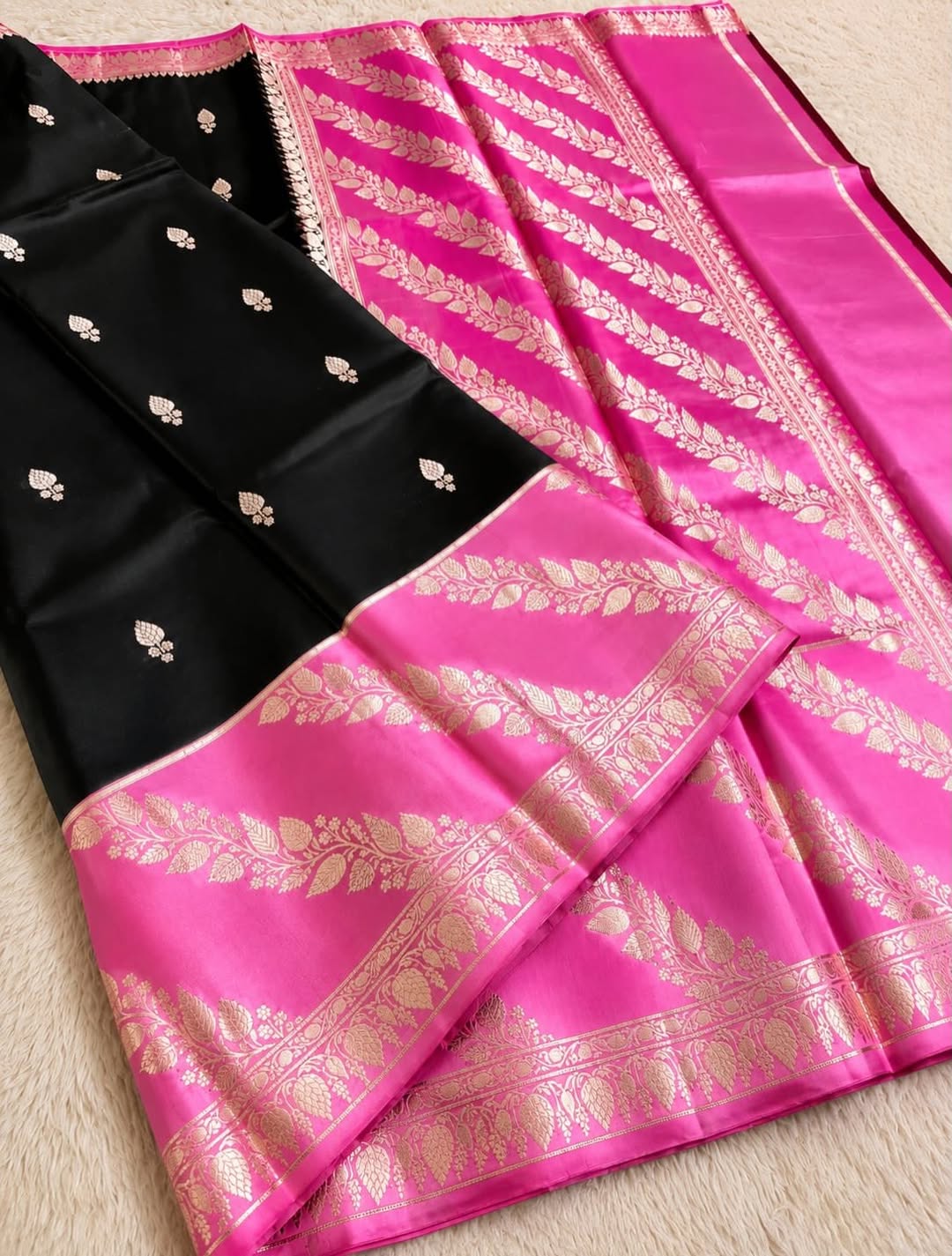 Black and Pink Jacquard Saree