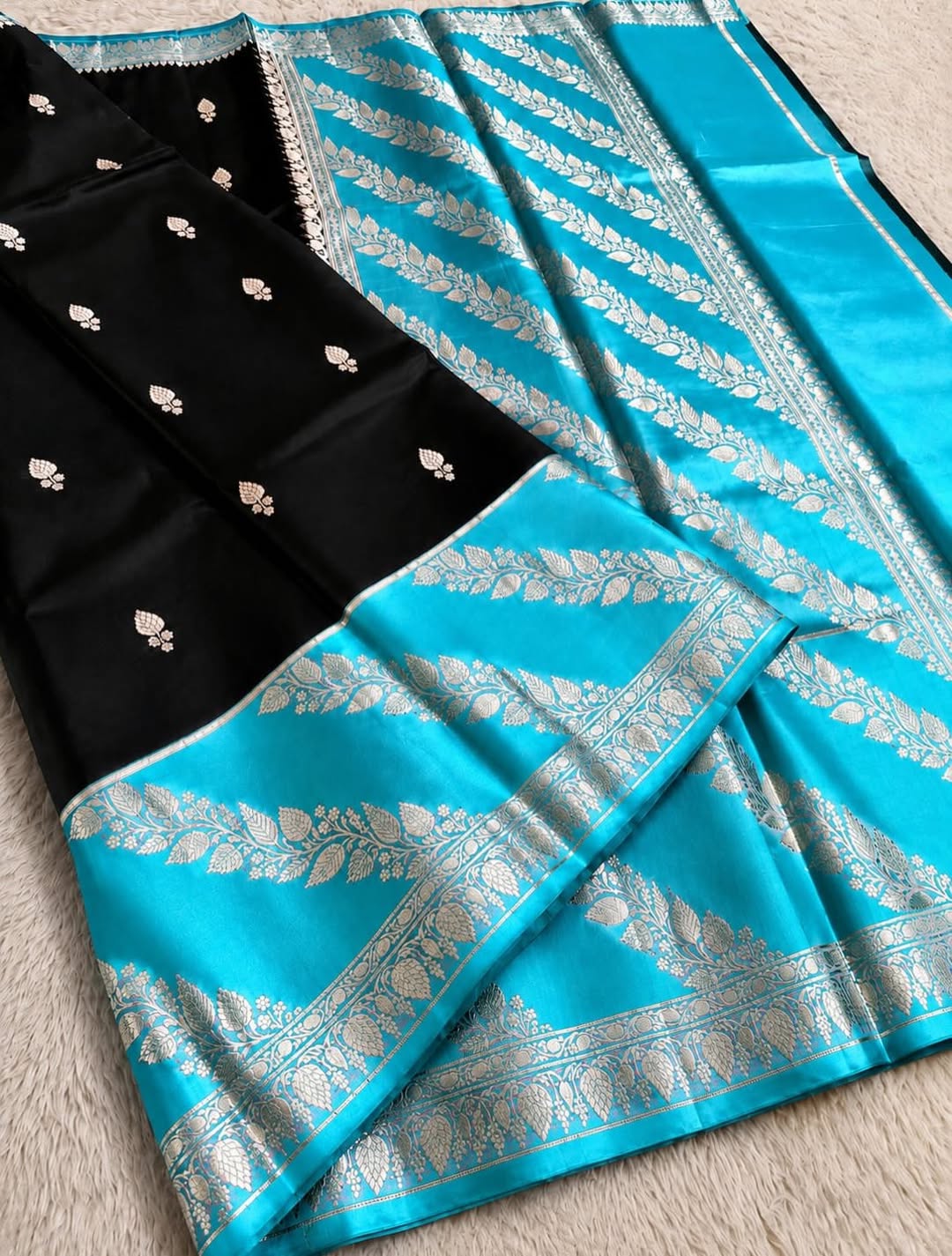 Black and Sky Blue Jacquard Saree